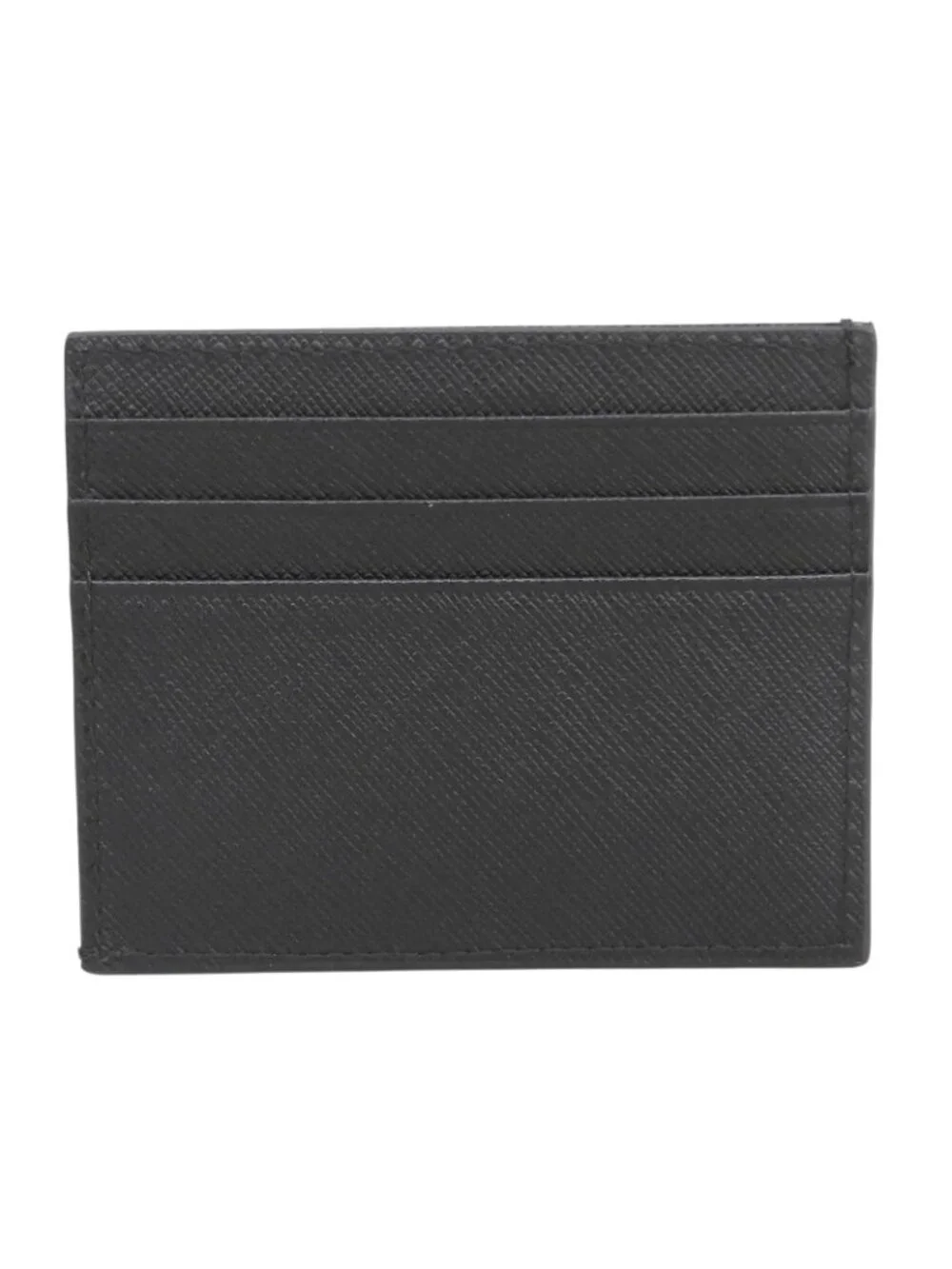 Prada Saffiano Leather Stripe Logo Business Card Case Black